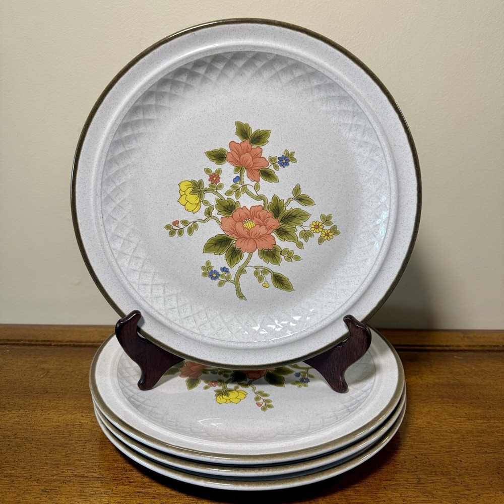 Vintage 70's Color Stone By NIKKO ~ Peach Blossom 10'' Dinner Plates ~ Set Of  4